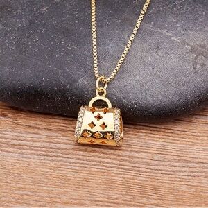 Gold- tone Mini Handbag Pendant Necklace - Women Jewelry